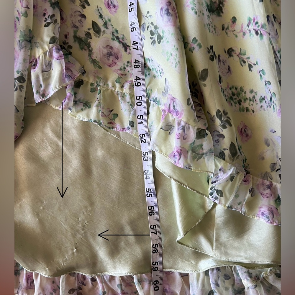 Mac Duggal Tiered A Line Long Sleeve Chiffon Gown Green Floral Maxi Sz 4 - Picture 8 of 15
